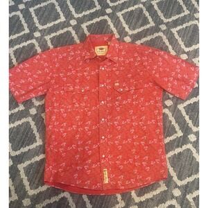 Larry Mahan Western Shirt Mens Red Floral Pockets Pearl Snap Rodeo Show Large